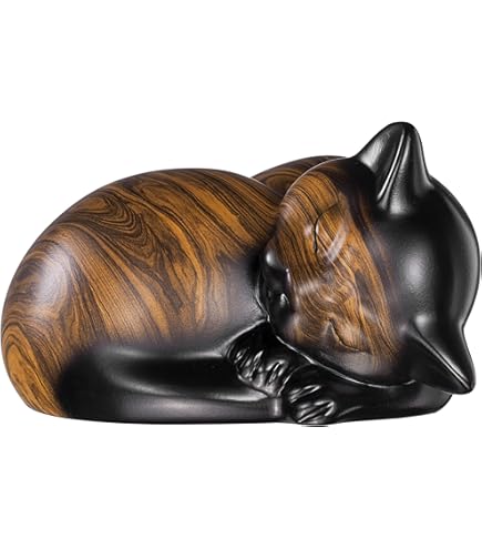 Urna Per Gatto In Legno | Forma Gatto Che Dorme | Urna Ceneri Animali Domestici | Nero - Foto 6