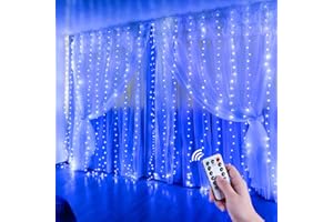 Anpro Tenda Luminosa - USB 3x3m Lucine LED Decorative Adatto per Matrimoni, Feste, Giardino, Interno ed Esterno, Decorazioni Murali - Stringa - Luce Blu