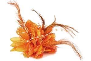 CAPRILITE Flower Feather Bead Corsage Hair Clips Fascinator Hairband and Pin (Orange)