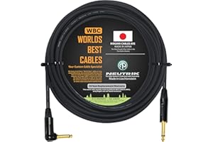 Worlds Best Cables Câble de guitare basse 8 m avec connecteurs TS dorés Neutrik NP2RX-B et NP2X-B 6,35 mm