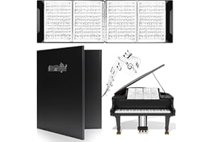 HIMOMO A4 Notenmappe 4 Seiten, Erweitern, 15 Taschen/60 Seiten Wasserdicht Music Sheet Chormappe, Notenmappe für Notenblätter Schwarz für Notenblätter, Gemälde, Dokumente (210 x 297 mm)