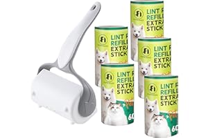 Foyer Nuage - Rouleau Adhésif pour Poils d'animaux [Ultra-Efficace] - Kit avec 5 Recharges (300 Feuilles) et 1 Poignée Ergonomique - Élimine Poils de Chien, Chat sur Vêtements, Canapé, Tissus