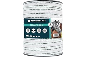 TRESSELEC - Ruban ZZ 20mm - Clôture électrique pour animaux (vache, chèvre, mouton, cheval) - Bobine de 200m - 4 fils inox diamètre 0,20mm et 2 fils cuivre diamètre 0,30mm