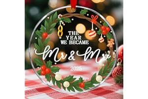 PUYTG 2025 Just Married Acrylic Ornament - Newlywed Wedding Gifts for Couples - Personalized Husband & Wife Holiday Keepsake, Bridal Shower Decor, Christmas Tree Ornament, Newly Married Bride Decorations