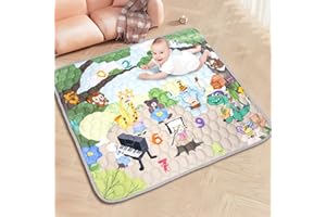 Funsland Baby Play Mat for Floor - Foldable Water Resistant Large 127 * 127cm Animal Playmat for Toddler Activity Crawling