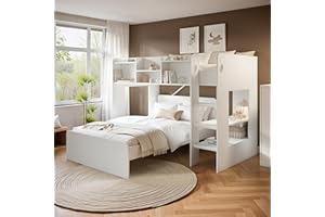 FLAIR FURNISHINGS Flair Wizard Junior L Shaped Triple Bunk Bed with Shelves - White