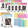 FINEMOE Scratch Book with Stencil Scale for Kids, Bulk Return Gifts for Birthday, Magic Activity Kit, Thoughtful Return Gifts for Girls & Boys Ages 3 & Above, Art & Craft Kit for Kids (Large12 Set)