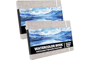DagouColor Aquarelle Carnet Dessin, 5.5"x8.5", 2 Pack, 30 Feuilles, 300GSM Papier Couleur D'eau Pressé Froid, Couverture Tissu Livre D'artiste Pour Les Artistes Débutants Adultes Enfants, Peinture