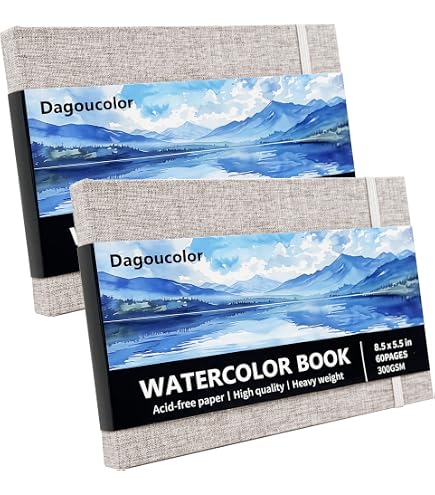 Pack De 2 Cuadernos De Acuarela Funto – Cubierta De Tela Verde, Papel Sin ácido, Tamaño 3,5x5,5 Pulgadas, Incluye Bolsa De Almacenamiento