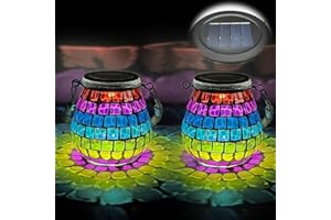 TOTHDATE 2PCS Oval Solar Mosaic Lights Outdoor, On/Off Glass Hanging Solar Mosaic Lanterns Lights IP65 Waterproof for Table Lawn Path Courtyard Deck Fence, Color Square Mosaic Light