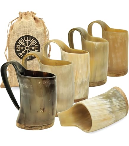 LANITI Verre à Shot Viking En Corne De Bœuf De Style Médiéval Authentique Fabriqué à La Main Sur Mesure Pour Hydromel - Cadeau Viking Pour Homme (4