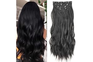 Xtrend 20Inch Black Wavy Clip in Hair Extensions - Synthetic Wavy Hair Pieces for Women & Girls - 4PCS Full Head Set