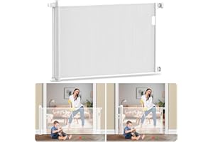 KIDSGIGGLZ Kidsgiggliz Barrera Seguridad Niños Escalera, 150cm Puerta Seguridad Bebe Extensibles, Barrera para Perros Valla Seguridad Infantil Retráctil Vallas para Escaleras Pasillo, Interiore Exteriore Blanco