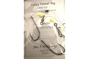 Sea fishing rigs pulley pennel box of 5 size 5/0 ASSO Ultraflex, Straight through rig by Flies4u