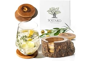 SOLTAKO Sottobicchieri rustici in legno d'ulivo, set di 6 sottobicchieri resistenti al calore, ceppo di legno d'ulivo con foro, portacandele, set di ceppi decorativi, decorazione di San Valentino