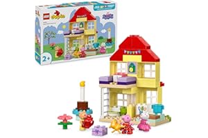 LEGO Duplo Casa de Cumpleaños de Peppa Pig Casita de Juguete con 3 Figuras y Tarta, Juego de Aprendizaje para Construir, Regalo para Niñas y Niños de 2 Años o Más 10433