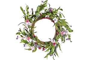 VEVOR Corona Decorativa Artificial, Rosa y Verde, Decorada con Margaritas, Flores de Aliento de Bebé, Brotes, para Todo el Año para Todas Las Estaciones, Decoración Hogar, Pared, Ventana, Festival