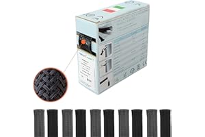 MARKETCONNECT Minibox Gaine de câbles tressés Ø 50 mm x 3 m – Protège les câbles, dissimuler les câbles – extensible 2:1 ● Noir ● Polyester HB94 ● Fabriqué en Italie