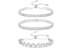 JeweBella 3 szt. Srebrna bransoletka tenisowa dla kobiet, dziewczynek, regulowana, kryształowa, klasyczna bransoletka tenisowa, zestaw diamentowych bransoletek, biżuteria prezent dla dziewczyny,