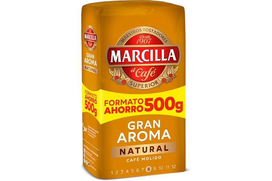 Marcilla Café Molido Natural | 500 g | Intensidad 8 | Para Cafetera Italiana, de Filtro o Pistón