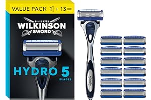 ‎WILKINSON SWORD Wilkinson Sword - Hydro 5 Rasierer für Männer, Rasiergriff + 13 Rasierklingen, Feuchtigkeitsspendende Gel-Pools und umklappbarer Trimmer