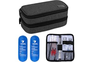 ‎YARWO Yarwo Kühltasche für Insulin, Diabetes Zubehör Tasche, Diabetikertasche für Diabetes Spritzen, Insulininjektion Aufbewahrungstasche mit 2 Kühlakkus, Mittel, Schwarz