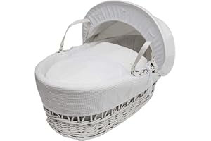 ELEGANT BABY White Waffle with Bows Wicker Moses Basket Bedding Set Dressings only with Padded Liner (Basket & Fittings not Included)