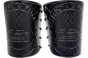 Sehaby Viking Bracers Medieval Pu Leather Arm Guards Viking Odin Valknut Wide Leather Cuff Costume Bracer Viking Armband Armor Archery Bracers Wrap Gauntlet Wristband For Men Women Boy Cospaly