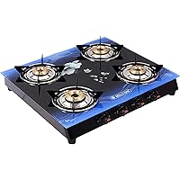 MILTON Premium 4 Burner Blue Manual Ignition LPG Glass Top Gas Stove, (ISI Certified)