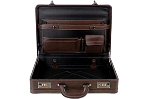 AR BRAND EST. 2021 Deluxe Faux Leather Expandable Executive Attache Case Briefcase Black AR Premium (Dark Brown)