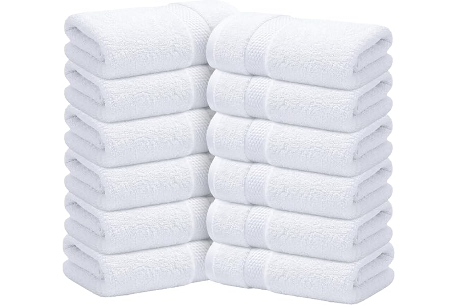 Infinitee Xclusives - 12 Pack 100% Cotton Face Cloths Wash Cloths |30x30 cm| - Ultra Soft & Highly Absorbent Fingertip Towels for Spa, Gym, Hotel & Bathroom |Brilliant White|