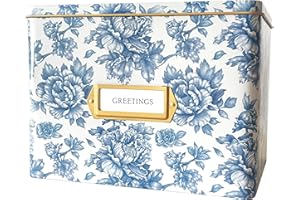 Vinca Blue Greeting Card Organizer and Storage Box with Dividers, Cards, and Envelopes | Greeting Card Keeper, Notecard Box, Birthday Card Organizer (Peony)
