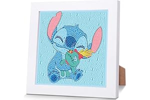 PUJEKNM Stitch Diamond Painting Kinder Mit Holzrahmen,Set Full Diamant Painting Bilder Kinder Cartoon,5D Diamond Painting Kinder Mädchen,DIY Mosaikherstellung Arts Craft für Home Wand Decor 18x18cm