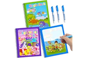 VAVICRAP 3 Stück Wassermalbuch Kinder, Wasserzauber Malbuch mit Wasserstift, Magisches Wasser Malbuch Kinder, Wassermalbuch Zeichnung Spielzeug Wiederverwendbares Buch für Kinder Geschenk