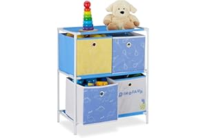 Relaxdays Scaffale con 4 Scatole, per Bambini & Bambine, Design-Dinosauro Armadio Cameretta HxBxT: 62x53x30 cm, Colorato, Vello, Ferro, plastica, Multicolore, 62 x 53 x 30 cm