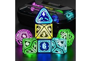 FONVGOGO Set Dadi D&D per Dungeons and Dragons Set Dadi DND Luminosi Wireless Ricaricabili con Scatola di Ricarica Dadi Poliedrici RGB LED 7 Pezzi DND Dice Set