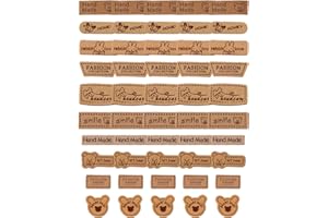 FDCGAS handmade etichette,50pcs Etichette Handmade Etichette Personalizzate,Etichette Cucito pelle PU Etichetta Fatto a Mano,per Abbigliamento Uncinetto Jeans Borse Scarpe Cappello Vestiti(10 Stili)