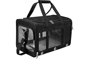 GRTLPOK Dycietx Soft Sided Foldable Cat/Dog/Pet/Puppy Carrier Bag, Portable Pets Travel Carriers For Cats/Dogs With Shoulder Strap & Removable Mat, Durable Cat Basket of 17 lbs Airline Approved(Black, M)