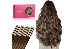 WENNALIFE Tape in Hair Extensions Human Hair, 20pcs 18 inch 50g Balayage Chocolate Brown to Caramel Blonde Remy Tape Hair Extensions Real Human Hair Tape Extensions Coloured Hair Extensions