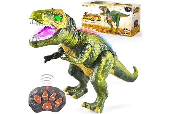 JOYIN LED Allume Dinosaures Télécommandés Marchent et Rugissent Réalistes Jouets de Dinosaure T-Rex avec Yeux Brillants, Mouvement de Marche pour Garçons