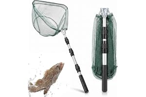 GETRICH håv fiske teleskop 125 cm vikbar fiskhåv för damm | Fiskehåv, bottenhåv utdragbar hållbar nylon teleskophåv utomhus f