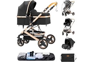 ALYIKOU Cochecito para bebé 3 en 1 Sistema de viaje versátil, para uso desde el nacimiento hasta los 3 años - Combinación de cochecito, cuna - Incluye bolsos de mamá, tapa