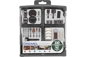 Dremel 709-02 Kit de accesorios de herramientas rotativas multiusos de 110 piezas, incluye una broca de tallar, tambores de lijado, piedras de molienda, discos de corte y una caja de almacenamiento