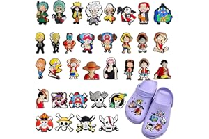 BJPERFMS One Piece Pin para Crocs Niños, 33PCS One Piece Accesorios para Crocs Zuecos, One Piece Zapatos Charms, Animados Shoe Charms, Regalo para Hombres y Niños