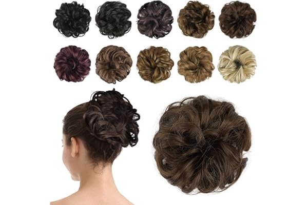 BARSDAR Chignon Postiche Cheveux, Faux Chignon Extensions Elastique Chouchou Postiche de Cheval pour Femmes Synthétique Épais Donut Updo Scrunchies Extension Postiches - Châtain Brun