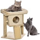 PawHut Scratching Tree for Small Cats 57 cm Cave Bed Coffee | Cat Tower with Sisal Post, Scratching Ramp, Hanging Ball, 40 x