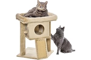 PawHut Albero Tiragraffi per Gatti Multilivello in Peluche con Casetta per Gatti e Lettino, Palestra per Gatto Tiragraffi in Juta e Pallina, Caffè