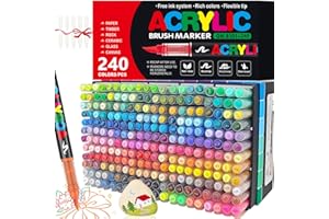 WOGOPRO 240 Couleurs Feutre Acrylique, Marqueur Acrylique, Liquide Direct Acrylic Paint Marker, Stylo Acrylic pour Coloriage, Calligraphie, Bois, Pierre, Toile, Céramique