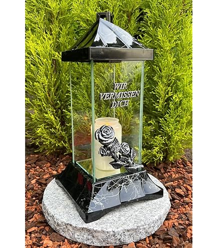 Lanterne Funéraire Avec Inscription En Allemand « Für Immer In Unseren Herzen » - 34 Cm De Hauteur - Lampe Funéraire Avec Bougie