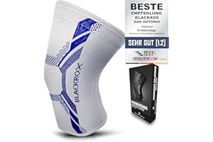 BLACKROX Kniebandage [Vergleichssieger 2024] Gr. S-XL | Damen & Herren | Stabilisierung für Knie & Meniskus | Perfekt für Sport, Fußball, Kraftsport & Bodybuilding | SAN ANTONIO V4 | Grau Gr. L